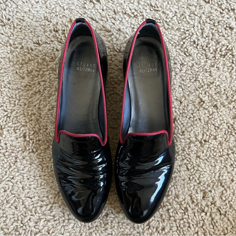 Stuart Weitzman Black Patent Slipon Loafer, Size 8